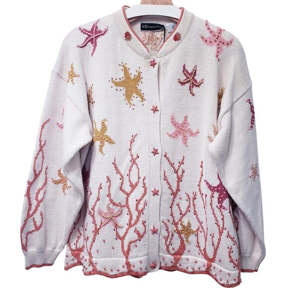 NWT CHRISTINE FOLEY San Francisco Coral Reef Handmade Knit Sweater Beaded Size 2 - Picture 1 of 10